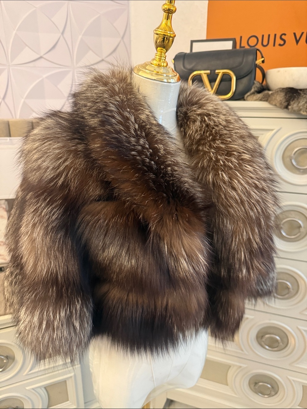 Silver fox fur cape